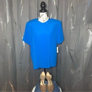 Vintage 90’s Deadstock Talbots Blouse Blue Short Sleeve W/ Shoulder Pads Size 12